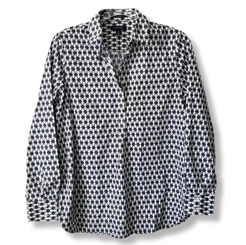 Women Lands End No Iron Supima Half Button Popover Shirt 4 Modern Classic Casual